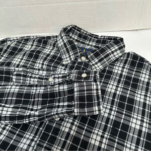 Ralph Lauren Black & White Plaid Long Sleeve Button Down Cotton Shirt size Large